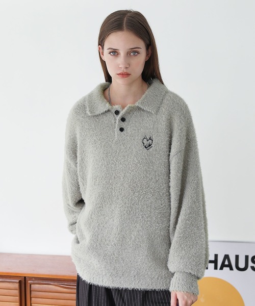 ハートロゴ刺繍シャギーニットポロ（ニット/セーター）｜ROCHEM