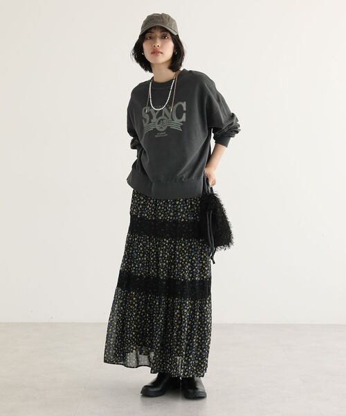 Green　Parks（グリーンパークス）の「レースドッキング花柄ティアードスカート（スカート・レディース・ブラック/イエロー・FREE）」の8枚目の写真