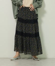 レースドッキング花柄ティアードスカート