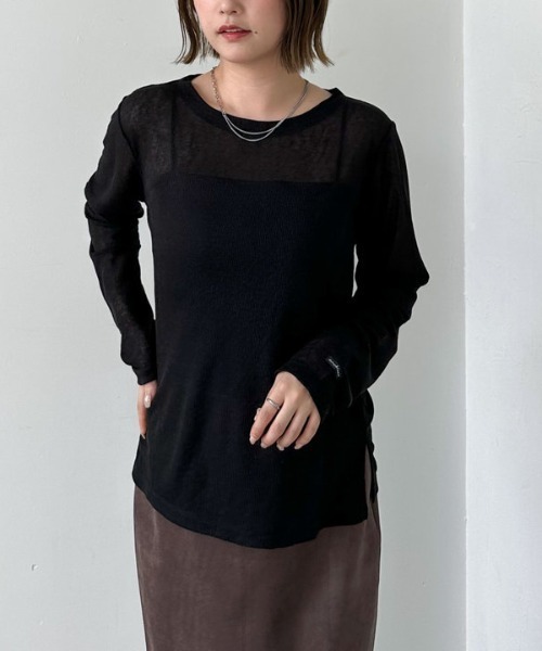 archives(アルシーヴ)の「シアーリブカットTOPS(Tシャツ/カットソー・レディース・アイボリー/ブラック/グレー・MEDIUM)」の2枚目の写真