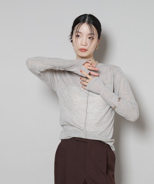 NANO universe（ナノユニバース）の「前後2wayシアーフライスカットトップス（Tシャツ/カットソー・レディース・モカ/ホワイト/ブラック・FREE）」の8枚目の写真