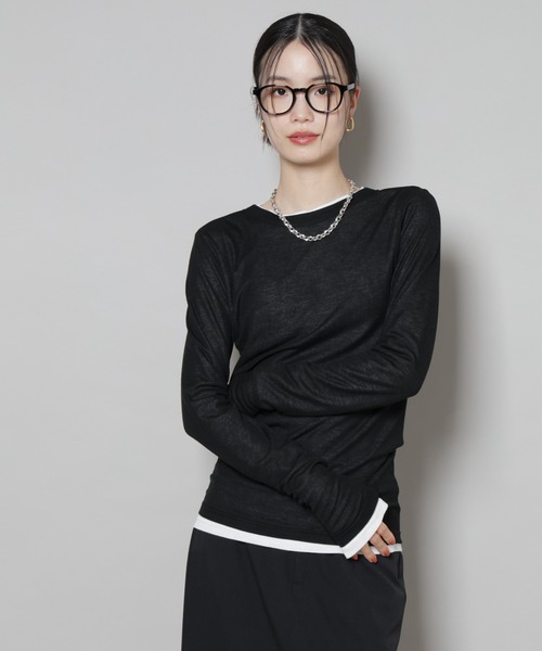 NANO universe（ナノユニバース）の「前後2wayシアーフライスカットトップス（Tシャツ/カットソー・レディース・モカ/ホワイト/ブラック・FREE）」の18枚目の写真