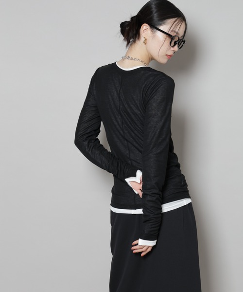 NANO universe（ナノユニバース）の「前後2wayシアーフライスカットトップス（Tシャツ/カットソー・レディース・モカ/ホワイト/ブラック・FREE）」の19枚目の写真