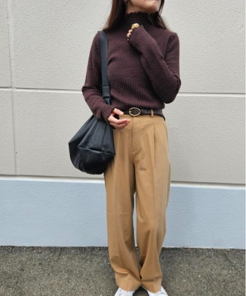Belle Cie(ベルシー)の「ぬくもりあったか 裏シャギー リブニットセーター レディース 裏起毛 あったか トップス(ニット/セーター・レディース・グレー/ボルドー/ブラック/アイボリー/ホワイト/ブラウン/グリーン/ベージュ・FREE)」の5枚目の写真