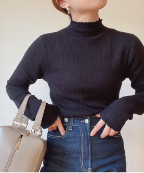 Belle Cie(ベルシー)の「ぬくもりあったか 裏シャギー リブニットセーター レディース 裏起毛 あったか トップス(ニット/セーター・レディース・グレー/ボルドー/ブラック/アイボリー/ホワイト/ブラウン/グリーン/ベージュ・FREE)」の9枚目の写真