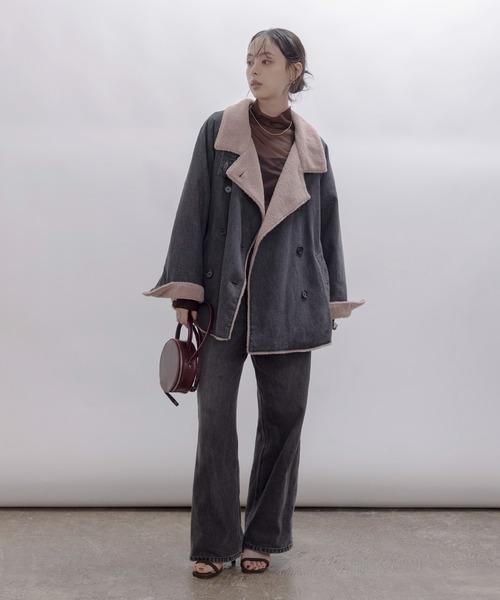 Eimee Law（エイミーロウ）の「デニムボア スタンドカラー ラペルコート（その他アウター・レディース・グレー/インディゴブルー・FREE）」の3枚目の写真