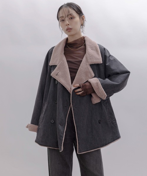 Eimee Law（エイミーロウ）の「デニムボア スタンドカラー ラペルコート（その他アウター・レディース・グレー/インディゴブルー・FREE）」の11枚目の写真