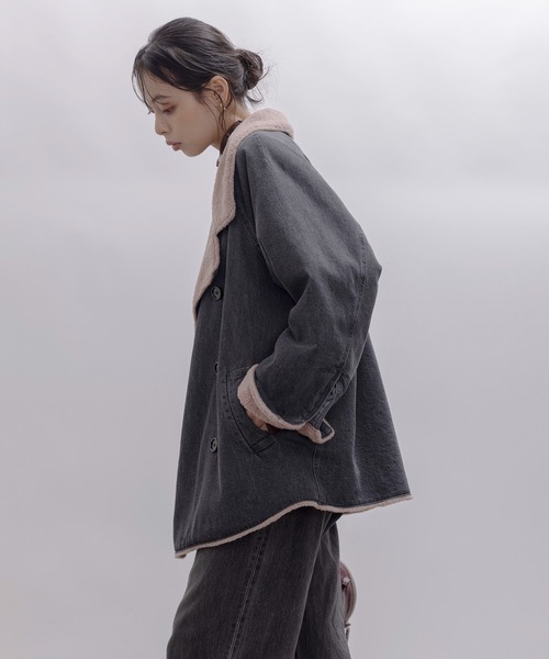 Eimee Law（エイミーロウ）の「デニムボア スタンドカラー ラペルコート（その他アウター・レディース・グレー/インディゴブルー・FREE）」の12枚目の写真