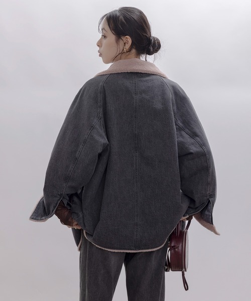 Eimee Law（エイミーロウ）の「デニムボア スタンドカラー ラペルコート（その他アウター・レディース・グレー/インディゴブルー・FREE）」の13枚目の写真