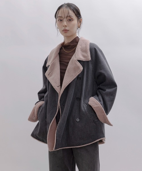 Eimee Law（エイミーロウ）の「デニムボア スタンドカラー ラペルコート（その他アウター・レディース・グレー/インディゴブルー・FREE）」の15枚目の写真