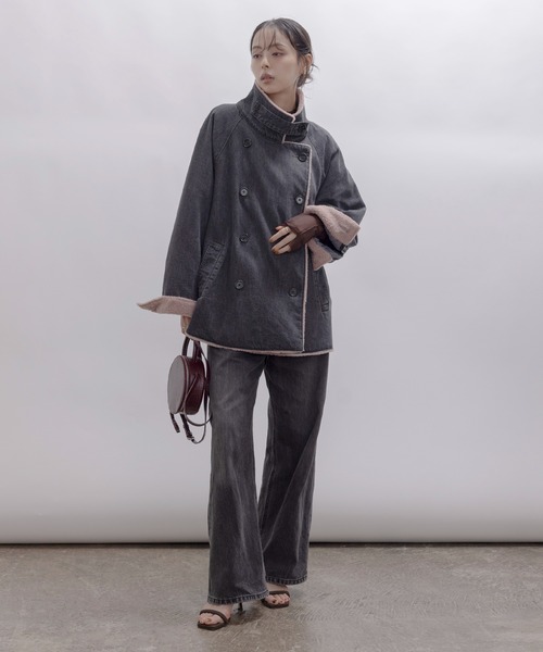 Eimee Law（エイミーロウ）の「デニムボア スタンドカラー ラペルコート（その他アウター・レディース・グレー/インディゴブルー・FREE）」の6枚目の写真