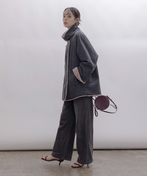 Eimee Law（エイミーロウ）の「デニムボア スタンドカラー ラペルコート（その他アウター・レディース・グレー/インディゴブルー・FREE）」の7枚目の写真