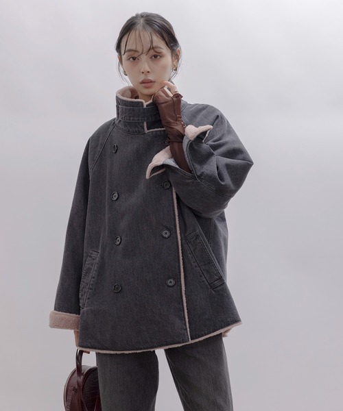 Eimee Law（エイミーロウ）の「デニムボア スタンドカラー ラペルコート（その他アウター・レディース・グレー/インディゴブルー・FREE）」の16枚目の写真