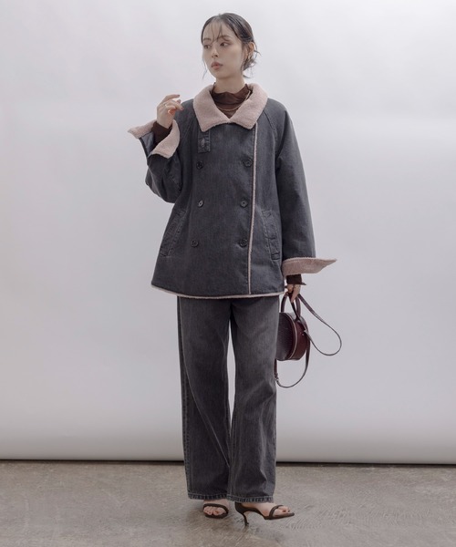 Eimee Law（エイミーロウ）の「デニムボア スタンドカラー ラペルコート（その他アウター・レディース・グレー/インディゴブルー・FREE）」の9枚目の写真