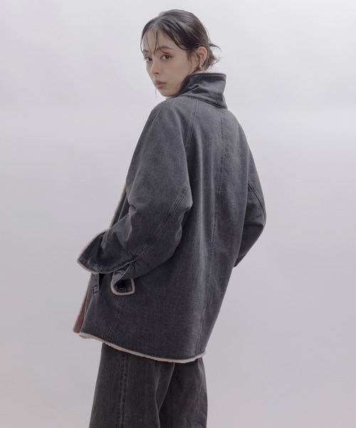 Eimee Law（エイミーロウ）の「デニムボア スタンドカラー ラペルコート（その他アウター・レディース・グレー/インディゴブルー・FREE）」の17枚目の写真