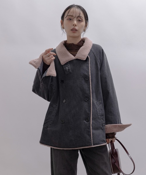 Eimee Law（エイミーロウ）の「デニムボア スタンドカラー ラペルコート（その他アウター・レディース・グレー/インディゴブルー・FREE）」の18枚目の写真