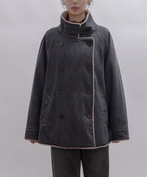 Eimee Law（エイミーロウ）の「デニムボア スタンドカラー ラペルコート（その他アウター・レディース・グレー/インディゴブルー・FREE）」の19枚目の写真