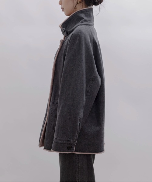 Eimee Law（エイミーロウ）の「デニムボア スタンドカラー ラペルコート（その他アウター・レディース・グレー/インディゴブルー・FREE）」の20枚目の写真