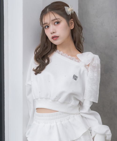 couture BY ROJITA(クチュールバイロジータ)の「【セットアップ対応】ワンショルリボンスウェットトップス(スウェット・レディース・ホワイト/ブラック/グレー・FREE)」の7枚目の写真