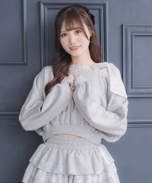 couture BY ROJITA(クチュールバイロジータ)の「【セットアップ対応】ワンショルリボンスウェットトップス(スウェット・レディース・ホワイト/ブラック/グレー・FREE)」の12枚目の写真