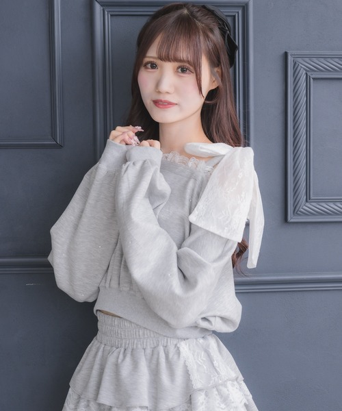 couture BY ROJITA(クチュールバイロジータ)の「【セットアップ対応】ワンショルリボンスウェットトップス(スウェット・レディース・ホワイト/ブラック/グレー・FREE)」の14枚目の写真