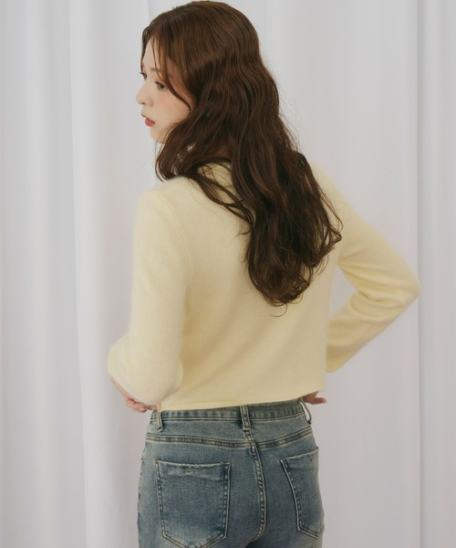 Olu.（オルドット）の「モヘアタッチカーディガン（カーディガン/ボレロ・レディース・イエロー/ライトグレー/アイボリー/ライトベージュ/ライトブルー/チャコールグレー・FREE）」の21枚目の写真