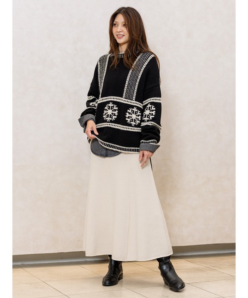 Banana Republic（バナナリパブリック）の「メリノ コットン ミディ ニットスカート（スカート・レディース・チャコールグレー/アイボリー・L/XS/M/S）」の3枚目の写真