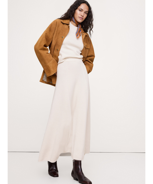 Banana Republic（バナナリパブリック）の「メリノ コットン ミディ ニットスカート（スカート・レディース・チャコールグレー/アイボリー・L/XS/M/S）」の4枚目の写真