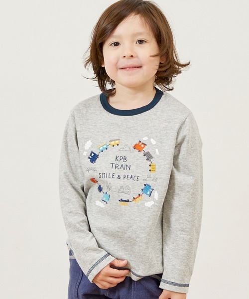 KP BOY（ケーピーボーイ）の「電車刺シュウ 接結長袖Tシャツ（Tシャツ/カットソー・キッズ・グレー系その他/ベージュ・80ｃｍ/90cm/110cm/100cm/120cm/130cm）」の2枚目の写真