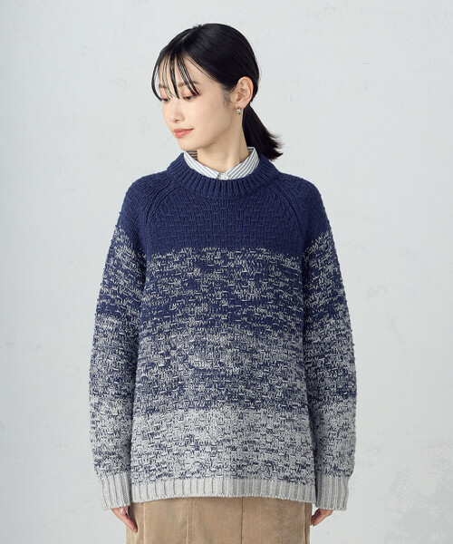 ONIGIRI(オニギリ)の「変形 鹿の子 グラデーション ニット(ニット/セーター・レディース・ベージュ/ネイビー・FREE)」の10枚目の写真