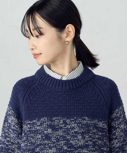 ONIGIRI(オニギリ)の「変形 鹿の子 グラデーション ニット(ニット/セーター・レディース・ベージュ/ネイビー・FREE)」の13枚目の写真