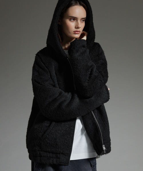 cussil（クシル）の「【cussil/クシル】ダブルジップパーカーシャギーショート丈ブルゾンジャケット（パーカー・メンズ・グレー/ブラック・S/L/M）」の9枚目の写真