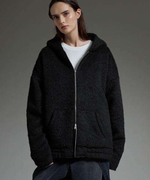 cussil/クシル】ダブルジップパーカーシャギーショート丈ブルゾン