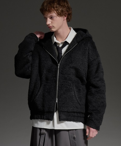 美品✨JUN&ROPE 中綿 ジップ パーカー ジャケット ブラック cussil/クシル】ダブルジップパーカーシャギーショート丈ブルゾン