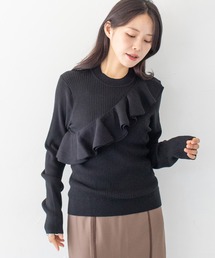 アシンメトリー フリルトップス」に該当するレディースのニット