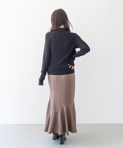 HER CLOSET(ハークローゼット)の「【HER CLOSET】フリルアシンメトリーハイゲージニットトップス FRILL ASYMMETRIC HIGH GAUGE KNIT TOP(ニット/セーター・レディース・ネイビー/オフホワイト/ブラック/スモークピンク・MEDIUM)」の10枚目の写真