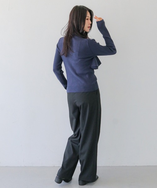 HER CLOSET(ハークローゼット)の「【HER CLOSET】フリルアシンメトリーハイゲージニットトップス FRILL ASYMMETRIC HIGH GAUGE KNIT TOP(ニット/セーター・レディース・ネイビー/オフホワイト/ブラック/スモークピンク・MEDIUM)」の14枚目の写真