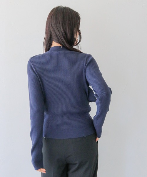 HER CLOSET(ハークローゼット)の「【HER CLOSET】フリルアシンメトリーハイゲージニットトップス FRILL ASYMMETRIC HIGH GAUGE KNIT TOP(ニット/セーター・レディース・ネイビー/オフホワイト/ブラック/スモークピンク・MEDIUM)」の12枚目の写真