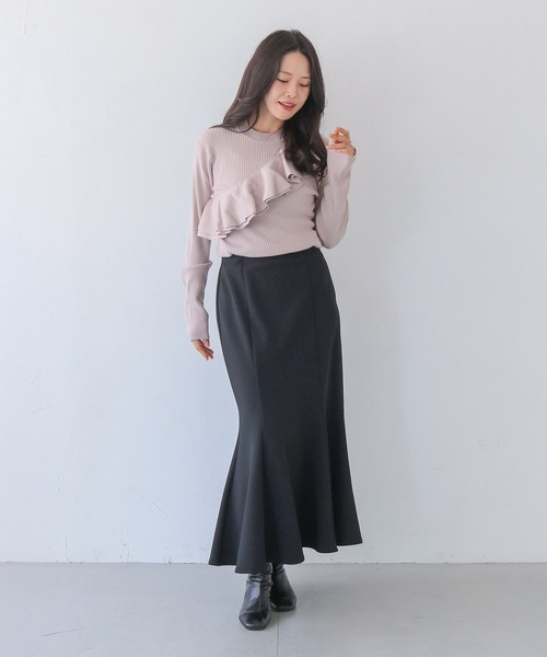 HER CLOSET(ハークローゼット)の「【HER CLOSET】フリルアシンメトリーハイゲージニットトップス FRILL ASYMMETRIC HIGH GAUGE KNIT TOP(ニット/セーター・レディース・ネイビー/オフホワイト/ブラック/スモークピンク・MEDIUM)」の18枚目の写真