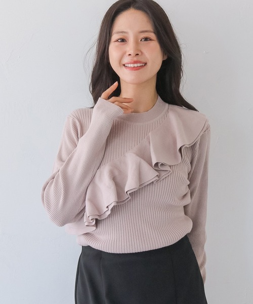 HER CLOSET(ハークローゼット)の「【HER CLOSET】フリルアシンメトリーハイゲージニットトップス FRILL ASYMMETRIC HIGH GAUGE KNIT TOP(ニット/セーター・レディース・ネイビー/オフホワイト/ブラック/スモークピンク・MEDIUM)」の16枚目の写真
