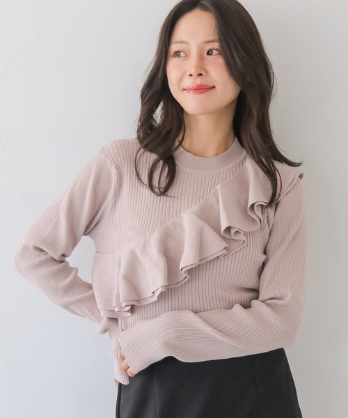 HER CLOSET(ハークローゼット)の「【HER CLOSET】フリルアシンメトリーハイゲージニットトップス FRILL ASYMMETRIC HIGH GAUGE KNIT TOP(ニット/セーター・レディース・ネイビー/オフホワイト/ブラック/スモークピンク・MEDIUM)」の15枚目の写真