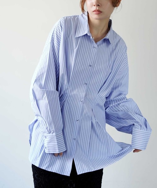 FUTATSUKUKURI フタツククリ　ボーンブラウス　ライトブルー シャツ ぽわんと可愛いタック使いシャツブラウス - ベルーナ【公式】