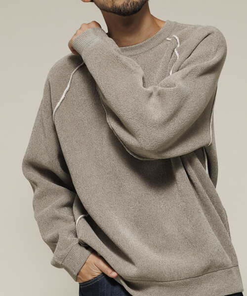 セール】リバーシブル Wフェイス 配色 モールクルーネックニット