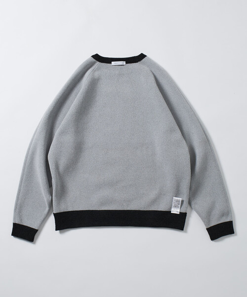 セール】リバーシブル Wフェイス 配色 モールクルーネックニット