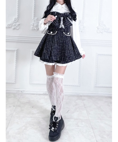 Ank Rouge(アンクルージュ)の「【とってもドーリーなお姫様に】おリボンキラキラツイードセットアップ(ワンピース・レディース・ピンク/ブラック・M)」の3枚目の写真