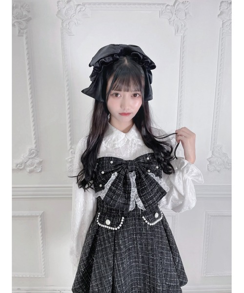 Ank rouge キラキラツイードドーリードッキング ワンピース ブラック とってもドーリーなお姫様に】おリボンキラキラツイードセットアップ