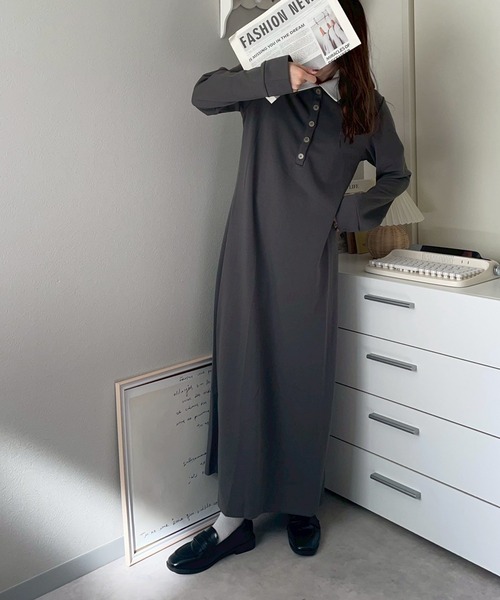 merrylatte(メリーラテ)の「2WAYポロシャツワンピース【NOUA】(ワンピース・レディース・チャコール・M)」の4枚目の写真