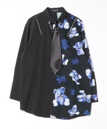 『TRAVAS TOKYO/トラバス トーキョー』バイカラーくまプリントネクタイ付きシャツ