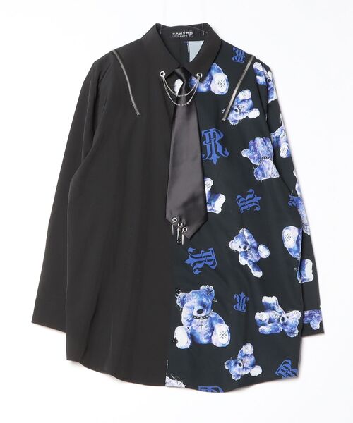 TRAVAS TOKYO（トラバス トウキョウ）の「『TRAVAS TOKYO/トラバス トーキョー』バイカラーくまプリントネクタイ付きシャツ（シャツ/ブラウス・レディース・ブラック×パープル/ブラック×ホワイト・FREE）」の2枚目の写真