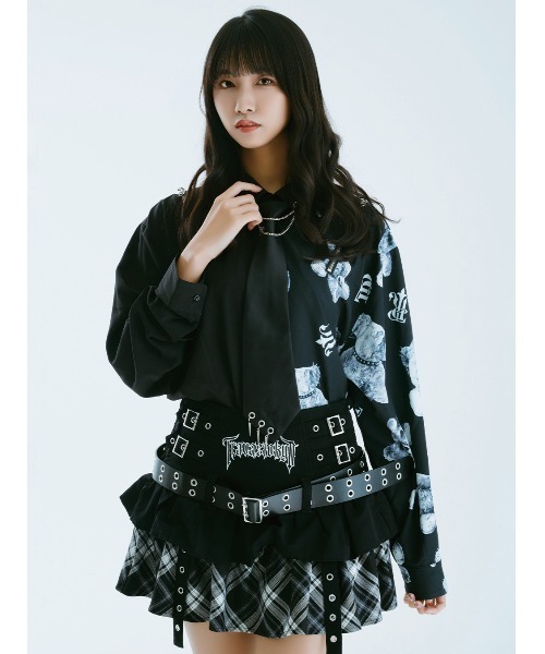TRAVAS TOKYO（トラバス トウキョウ）の「『TRAVAS TOKYO/トラバス トーキョー』バイカラーくまプリントネクタイ付きシャツ（シャツ/ブラウス・レディース・ブラック×パープル/ブラック×ホワイト・FREE）」の6枚目の写真